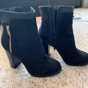 Juicy Couture Heeled Booties with gold accents!